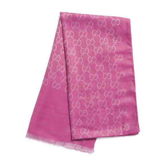 GUCCI Pink Made In Italy Wool And Silk Blend Luxury Scarf - Picture 2 of 2